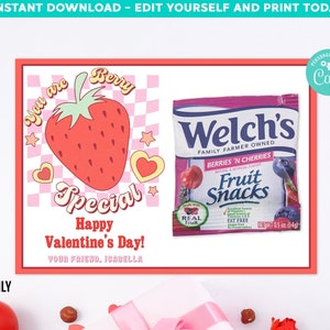 Fruits collation école Saint-Valentin cartes imprimables Berry salle de classe Saint-Valentin MODIFIABLE dans le modèle Corjl étiquette imprimable de la Saint-Valentin pour la classe à l'école