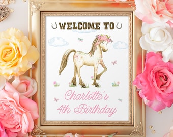 Horse Party Welcome Sign Pony Birthday Party Sign Printable Party Decor Welcome Sign Pretty Pony Floral Crown Farm Equestrian DIGITAL FILE