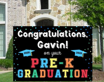 Pre-K Graduation Yard Sign Elementary Graduation 2026 Boy Blue PreK Size Options Congrats Lawn Sign Corrugated Yard Sign Stake Included