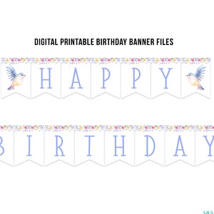 Bannière joyeux anniversaire oiseau petit oiseau floral imprimable téléchargement immédiat fleurs oiseau décoration de fête fournitures bricolage jardin floral délicat