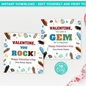 Cartes de pierres précieuses imprimables pour l'école Saint-Valentin, camarade de classe, étiquettes de la Saint-Valentin, modifiables Corjl, vous êtes un vrai bijou, imprimables Saint-Valentin pour les enfants, école