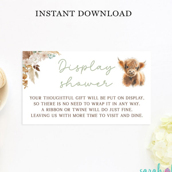 Highland Cow Display Shower Cards Printable Inserts Boho Baby Shower Gender Neutral Baby Shower Display Shower Printable Instant Download