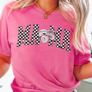 Monster Truck Mama Shirt Mom Monster Truck Lover Gift for Mom Mama birthday truck T-Shirt Checkered Truck Shirt for Mom Trendy Party Tee
