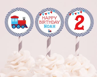 Train Birthday Cupcake Toppers Printable 2 Second Chugga Chugga Choo Two Cupcake Party Decorations DIY Supplies Boy Transportation Decor