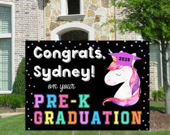 Unicorn Pre-K Graduation Yard Sign Elementary PreK Graduation 2026 Pastel Girl Congrats Lawn Sign Corrugated Yard Sign Stake Included
