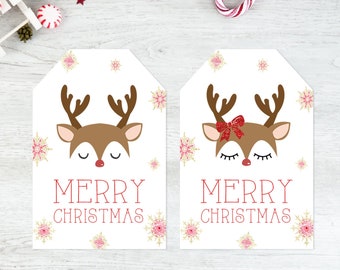 Reindeer Christmas Gift Tags INSTANT DOWNLOAD Printable Boy Reindeer Girl Reindeer Face Christmas Labels Gift Tags Merry Christmas