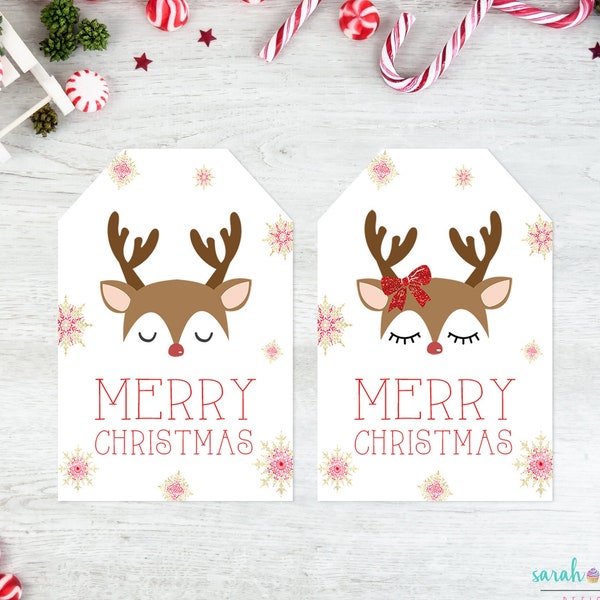 Reindeer Christmas Gift Tags INSTANT DOWNLOAD Printable Boy Reindeer Girl Reindeer Face Christmas Labels Gift Tags Merry Christmas
