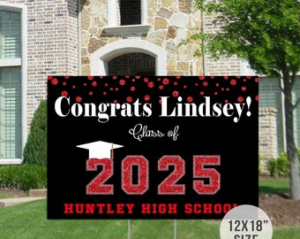 Graduation Yard Sign Class of 2025 12x18" Size Custom Colors Congrats Grad Sign Lawn Sign Grad Party Corrugated Yard Sign Stakes Included