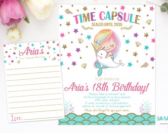 Mermaid Narwhal Time Capsule First Birthday Printable Time Capsule Sign Under the Sea Pink Teal Blue Ocean Birthday Party 1st Birthday