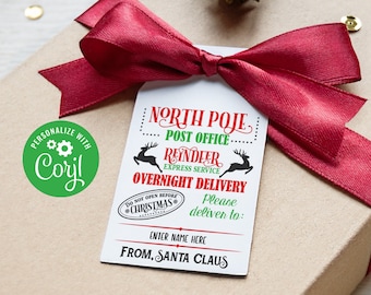 EDITABLE Kids From Santa Christmas Tag North Pole Gift Tags Printable Christmas Gift Tags Winter Edit in Corjl Instant Download Template