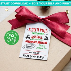 Etiqueta de Natal EDITÁVEL para crianças do Papai Noel Etiquetas para presentes do Pólo Norte Etiquetas para presentes de Natal para impressão Edição de inverno em Corjl Modelo de download instantâneo