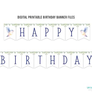 Bannière joyeux anniversaire oiseau petit oiseau verdure imprimable téléchargement immédiat oiseau décoration de fête fournitures bricolage le temps passe vite fichiers numériques printemps