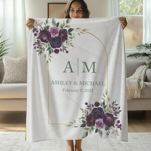 Personalized Wedding Blanket Plush Throw Blanket Engagement Gift Bridal Shower Present Custom Throw Dark Florals Gift from Bridal Party