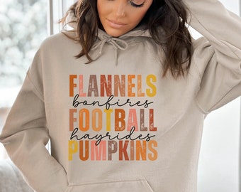 Flanelle Bonfires Football Hayrides Pumpkins Sweat à capuche Automne Sweat à capuche Fall Lover Sweat à capuche Fall Bucket List Sweat automne Femme