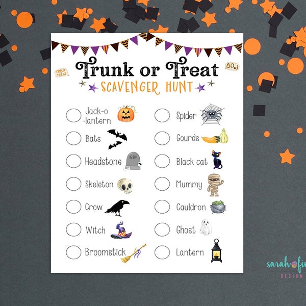 Trunk or Treat Scavenger Hunt Halloween Scavenger Hunt Printable for Kids or Students Activity Instant Download Halloween Game for Kids