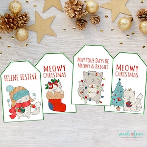 Cat Christmas Gift Tags Instant Download Printable Meowy Christmas Kitty Cat Pun Labels Gift Tags Merry Christmas DIY