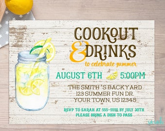 Cookout Invitation Summer Invitation Housewarming BBQ Invitation Family Reunion Memorial Day Printable Drinks Cocktail Party Rustic