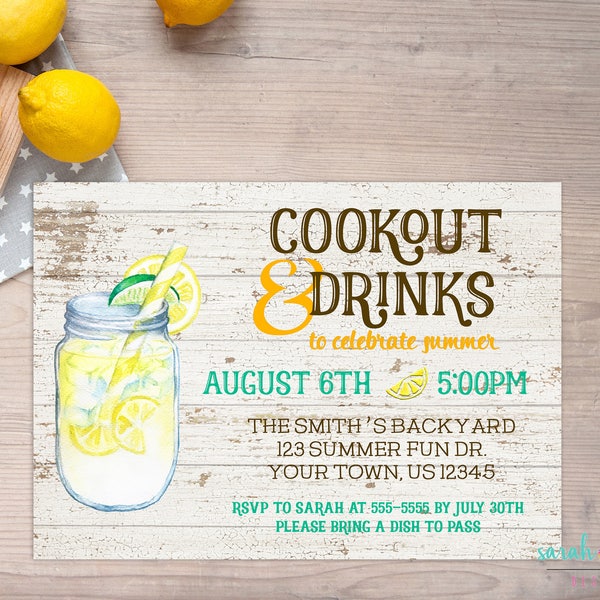 Cookout Invitation Summer Invitation Housewarming BBQ Invitation Family Reunion Memorial Day Printable Drinks Cocktail Party Rustic