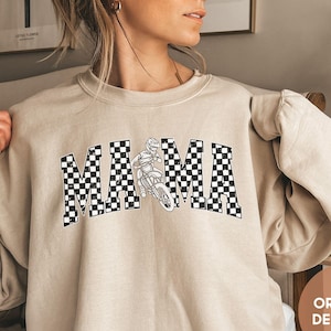 Motorcross Mama Sweatshirt Race mom gift Dirt bike Mom Hoodie Dirtbike Mama Shirt Motocross Mom Crewneck Trendy Checkered Mom