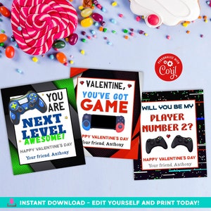 Cartes de la Saint-Valentin de jeu vidéo MODIFIABLES, cartes de la Saint-Valentin Gamer pour enfants, étiquettes de la Saint-Valentin à l'école, Saint-Valentin imprimable, carte Gamer vidéo garçon