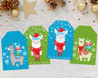 Llama Christmas Gift Tags Instant Download Printable Fa La La Christmas Labels Gift Tags Merry Christmas DIY Alpaca Holiday Favor Tags