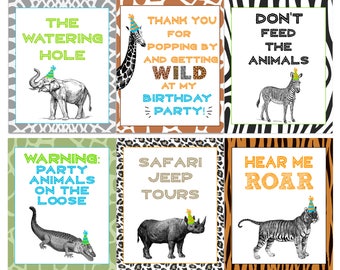 Zoo Birthday Party Signs Wild Animal Party Printable Sign Party Decorations Animal Elephant Giraffe Tiger Safari Jungle Instant Download BOY