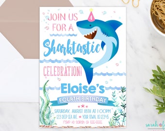 Shark Birthday Invitation Printable Girl Shark Party Invite Girl or Boy Any Age Under the Sea Ocean Pool Party Happy Cute Shark Summer Party