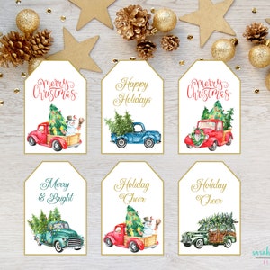 Christmas Truck Gift Tags Vintage Holiday Trucks Cars Instant Download Printable Christmas Labels Gift Tags Merry Christmas Happy Holidays