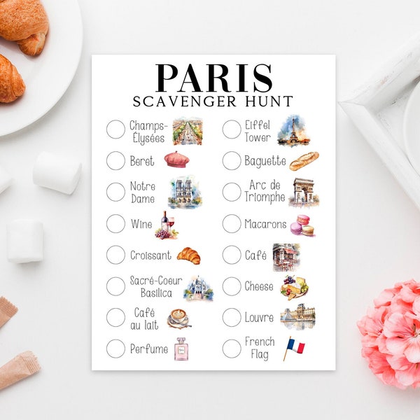 Paris Scavenger Hunt Printable Paris Birthday Party Game Printable Activity Instant Download Kid and Adult Travel Game France Sightseeing