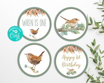 Bird Birthday Cupcake Toppers Editable Wren Birdie Party Decor Little Birdie Cupcake Topper Printable Editable Corjl Instant Download