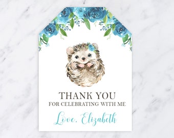 Hedgehog Favor Tags Birthday Party Supplies Woodland Blue Teal Printable Thank You Baby Shower Hedgehog Baby Digital Personalized Tags