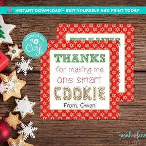 Teacher Appreciation Printable Thanks for Making Me One Smart Cookie Teacher Printable Gift Thank You Card Corjl Instant Download Editable