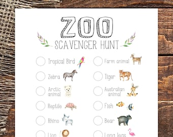 Zoo Scavenger Hunt School Field Trip Printable Kid Activity Scavenger Hunt Printable Instant Download Birthday Activity Outdoors Kid Game