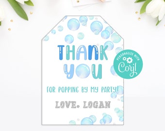 Bubble Favor Tags Editable Bubble Party Thank You Tags Bubble Birthday Party Printable Favor Tag Boy Printables Corjl Instant Download