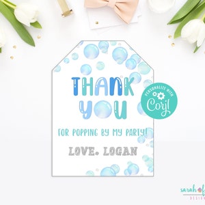 Blase Favor Tags Bearbeitbare Bubble Party Danke Tags Bubble Birthday Party druckbare Favor Tag Boy Printables Corjl Sofortiger Download