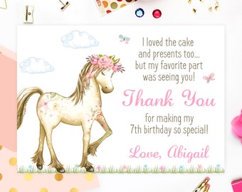 Horse Thank You Card Pony Birthday Printable Thank You Card Farm Cowgirl Digital Thank You Card Horse Party Pony Birthday