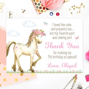 Horse Thank You Card Pony Birthday Printable Thank You Card Farm Cowgirl Digital Thank You Card Horse Party Pony Birthday image 1