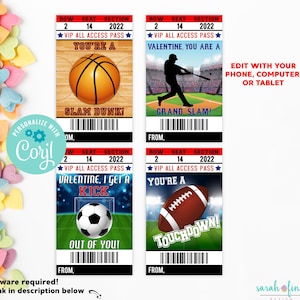 Sports Valentine Cards Kids INSTANT Boys Valentine&#39;s Day Cards Printable Edit in Corjl Cards Soccer Football Baseball Basketball Editable