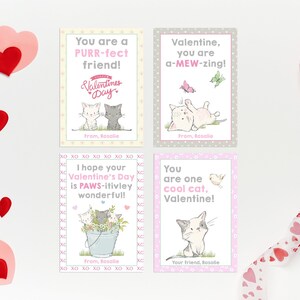 Kitten Valentines Day Cards Printable Cat School Kitten Valentine's Friend Printable Cards Classmate Digital Valentines Cards Personalized