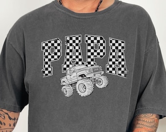 Monster Truck Grandpa Shirt Oversized Comfort Colors Monster Truck Papa T-Shirt Family Matching Birthday Party Shirts