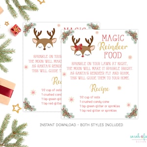 Carte de recette imprimable nourriture renne fichier imprimable téléchargement immédiat garçon et fille renne Noël magique renne nourriture signe école étiquettes cadeaux