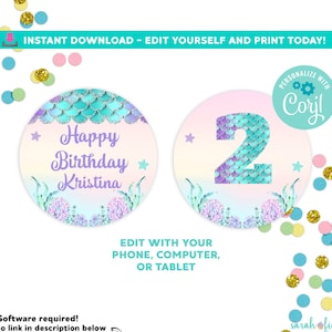 Mermaid Cupcake Toppers Editable Mermaid Party Decor Cupcake Topper Printable Editable with Corjl Instant Download Under the Sea Ocean