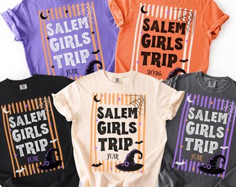 Girls Trip Salem Shirts Matching Shirts for Halloween Group Trip to Salem Comfort Colors Tee Custom Year Girls Weekend Stripes