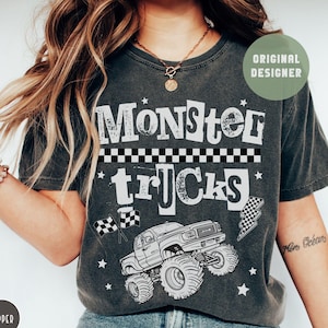 Monster Trucks Shirt Oversized Comfort Colors Tee Monster Truck Mama Tshirt Family Birthday Party Shirts Monster Truck Dad Party Shirt