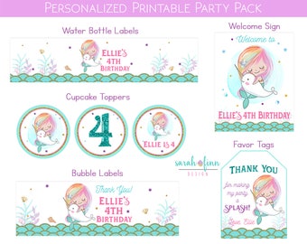 Mermaid Printable Party Pack Mermaid Party Decorations Narwhal Under the Sea Mermaid Water Bottle Labels Pool Party Party Kit Digital