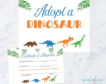 Adopt a Dinosaur Printable Sign and Certificate Boy Modern Dino Birthday Party Printable Game Instant Download Adoption Sign