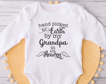 Hand Picked For Earth by my Grandpa in Heaven Long Sleeve Bodysuit for Baby Birth Announcement Guardian Angel Baby Shower Gift