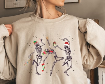Dancing Skeleton Christmas Sweatshirt Skeleton Dance Christmas Crewneck Goth Christmas Sweatshirt Dead Inside Funny xmas Sweater skeletons