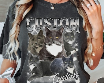 Custom Pet Shirt Bootleg Shirt Cat Photo Shirt Pet Lover Gift Custom Face Shirt Dog Lover Face Pet Owner Gift Cat Dad Shirt Pet Memorial Tee