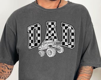 Monster Truck Dad Shirt Comfort Colors Monster Trucks Dada T-Shirt Birthday Shirt Checkered Trendy Dad Gift Father's Day Truck Lover
